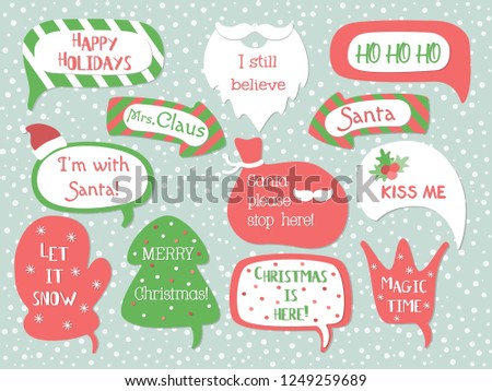 Holiday speech bubbles set with christmas greetings: merry christmas, happy holiday, let it snow etc. Vector illustration.