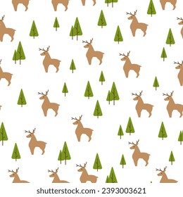 Holiday Spirit Reindeer and Pine Tree Forest Vector Pattern can be use for background and apparel design