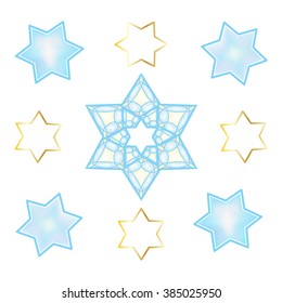 Holiday Stars of David on white background. For holiday invitation, cards, album, book cover, fashion, textile, Art, web, print. Vector