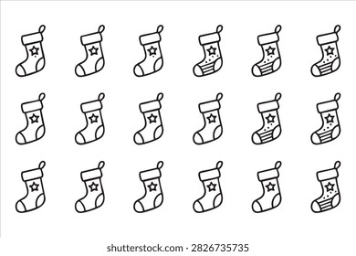 Holiday stocking symbol set with festive patterns for Christmas design