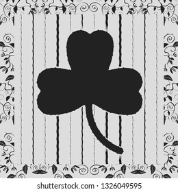 Holiday. St.Patrick's Day. Celebration. Monochrome clover. Ireland Clover trefoil. Ink illustration. 
Gray background.