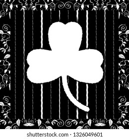 Holiday. St.Patrick's Day. Celebration. Monochrome clover. Ireland Clover trefoil. Ink illustration.