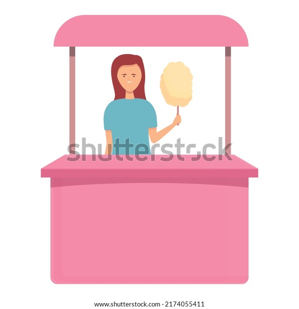 Holiday street stand icon cartoon vector. Cotton\
candy. Cart food