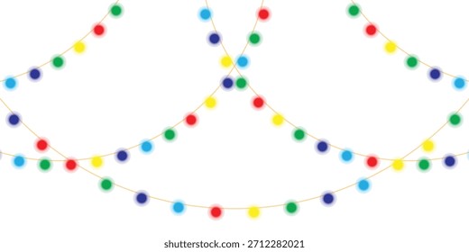 Cadena de Festiva Mirchi luces de Navidad aisladas sobre fondo transparente ilustración Cadena festiva decoración navideña colorida clásica

