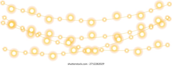 Cadena de Festiva Mirchi luces de Navidad aisladas sobre fondo transparente ilustración Cadena festiva decoración navideña colorida clásica


