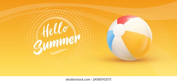 Holiday Summer background with swimming ball. Hello summer poster. Vector EPS 10