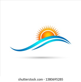 Holiday Summer Beach Coastal Sea Wave Vector Logo