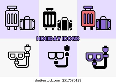 Holiday summer icon illustration. Icons for summer vacation, holiday, travel, journey, tourism, booking, business and time to travel concept