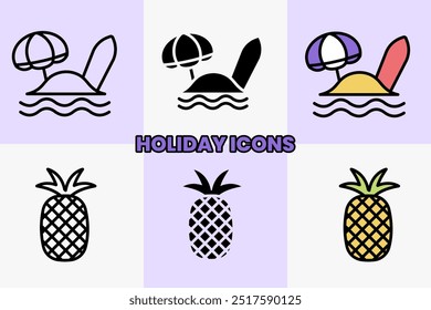 Holiday summer icon illustration. Icons for summer vacation, holiday, travel, journey, tourism, booking, business and time to travel concept