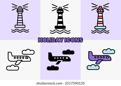 Holiday summer icon illustration. Icons for summer vacation, holiday, travel, journey, tourism, booking, business and time to travel concept