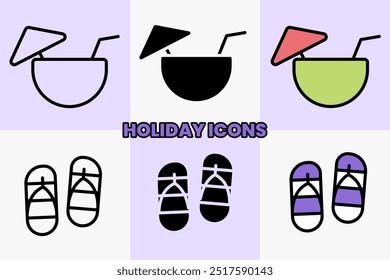 Holiday summer icon illustration. Icons for summer vacation, holiday, travel, journey, tourism, booking, business and time to travel concept