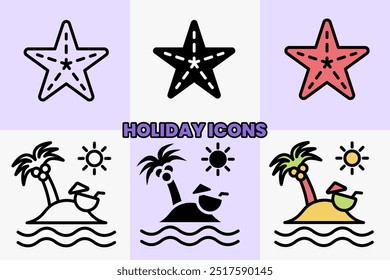 Holiday summer icon illustration. Icons for summer vacation, holiday, travel, journey, tourism, booking, business and time to travel concept