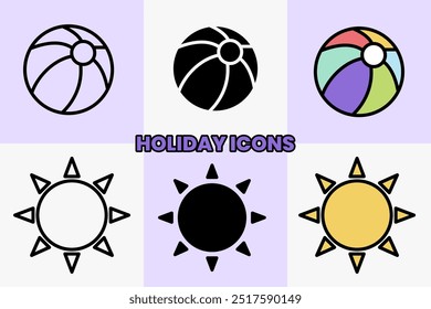 Holiday summer icon illustration. Icons for summer vacation, holiday, travel, journey, tourism, booking, business and time to travel concept