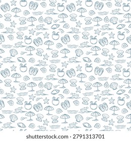 holiday summer and ocean beach thing doodle hand drawn seamless pattern background