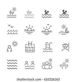 Holiday and Summer outline icons. Vector Set.