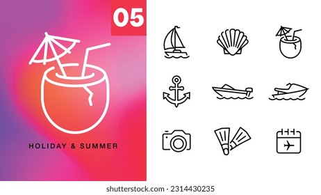 holiday summer stroke icon set concept icon set stroke