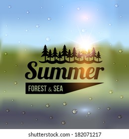 Holiday, Summer Travel, Tourism Badge on Blurred Background