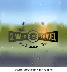 Holiday, Summer Travel, Tourism Badge on Blurred Background