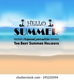 Holiday, Summer Travel, Tourism Badge on Blurred Background