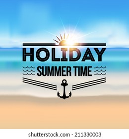 Holiday, Summer Travel, Tourism Badge on Blurred Background