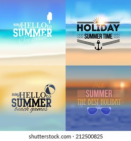 Holiday, Summer Travel, Tourism Badge on Blurred Background Collections