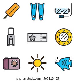 Holiday summer vector flat icon theme set, illustration EPS10
