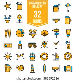 Holiday summer vector flat icon theme set, illustration EPS10