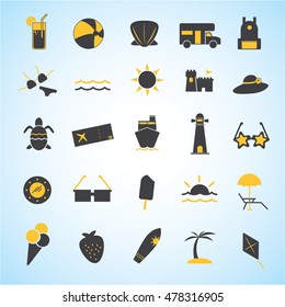 Holiday summer vector icon theme set