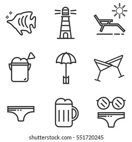 Holiday summer vector icon theme set, illustration