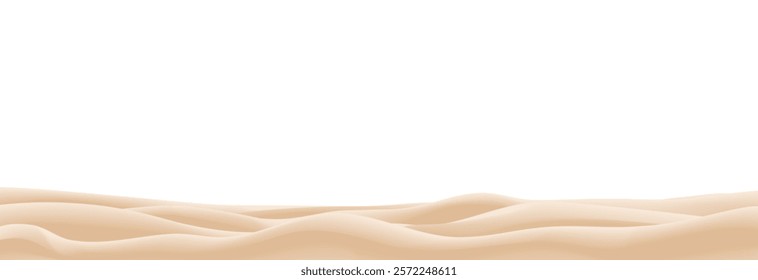 Holiday summer vector illustration of an empty sandbank field. Sand tropical beach landscape and sand drift decoration isolated on a transparent background