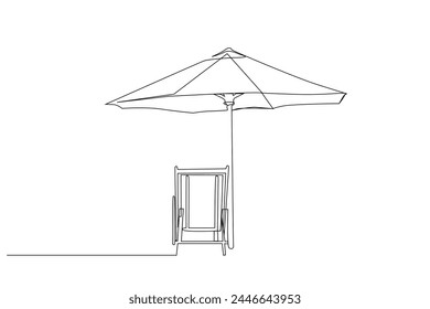 holiday sun lounger umbrella beach object empty one line art design vector