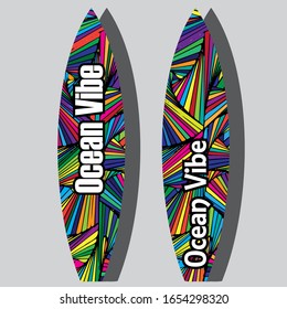 Holiday surfboards on the ocean beach card vector illustration
