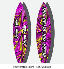 Holiday surfboards on the ocean beach card vector illustration