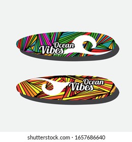 Holiday surfboards on the ocean beach card vector illustration