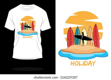 holiday surfing beach retro t shirt design