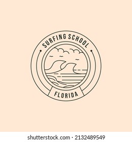 holiday surfing line art logo vector symbol illustration design