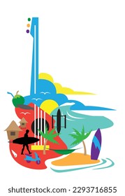 Holiday surfing vibes and island music. Editable Clip Art.