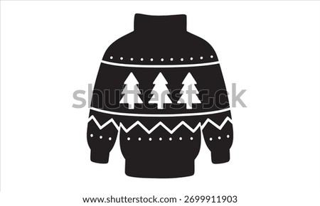 Holiday Sweater Silhouette with Three Pine Trees and Snow Dot Pattern