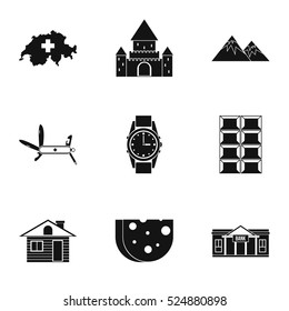 Holiday in Switzerland icons set. Simple illustration of 9 holiday in Switzerland vector icons for web