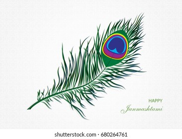 Holiday Symbol Happy Janmashtami. Indian fest. Dahi handi on Janmashtami, celebrating birth of Krishna. Oriental pattern. Template for flyer, greeting cards. Peacock feather. Eastern seamless backdrop