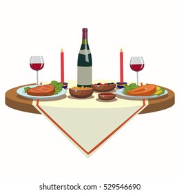 holiday table with wine and and delicious food