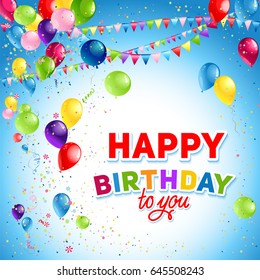 Holiday template for design banner, ticket, leaflet, card, poster and so on. Happy birthday background and balloons