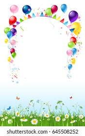 Holiday template for design banner, ticket, leaflet, card, poster and so on. Happy birthday background and balloons