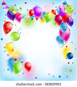 Holiday template for design banner,ticket, leaflet, card, poster and so on. Happy birthday background and balloons