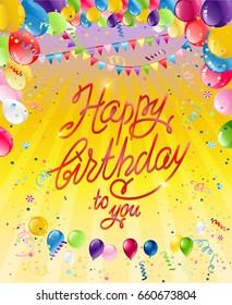 Holiday template for design banner,ticket, leaflet, card, poster and so on. Happy birthday background and balloons