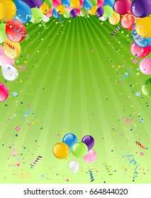 Holiday template for design banner,ticket, leaflet, card, poster and so on. Happy birthday background and balloons