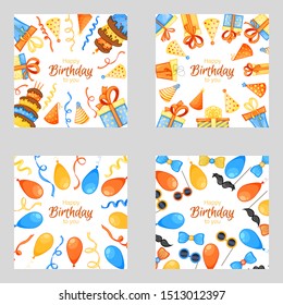 Holiday template set for your birthday text. Cartoon style. Vector