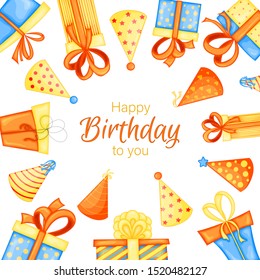Holiday template for your birthday text. Cartoon style. Vector