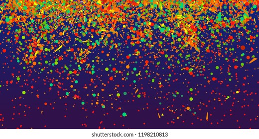 Holiday texture with colored confetti on dark background. Pattern for design. Festive frame. Print for banners, posters, t-shirts and textiles. Greeting cards