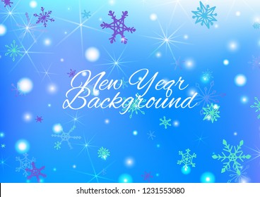 Holiday Texture with Cute Snowflakes and Shiny Lights. Festive Background for Christmas Decoration, Textile, Cover. Vertical A4 Vector Background.